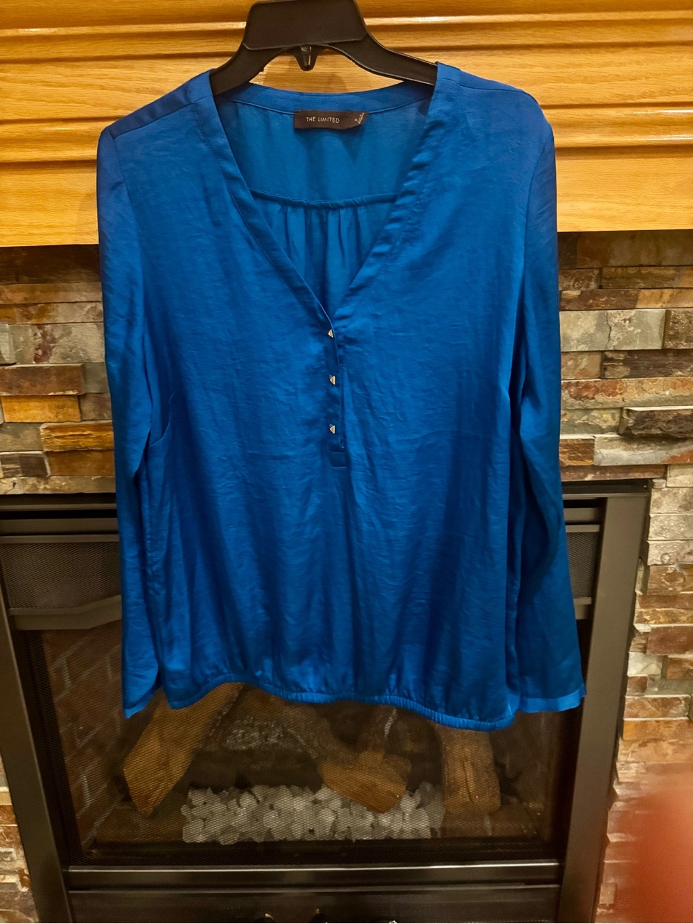 The Limited Royal Blue V-Neck Button Front Blouse